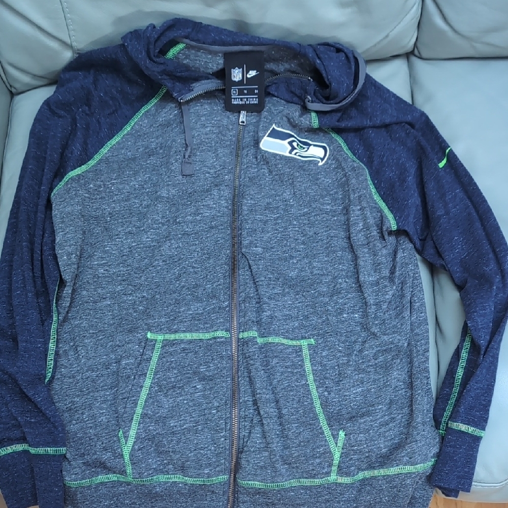 Nike Gray and Navy Hoodie with Green Accents